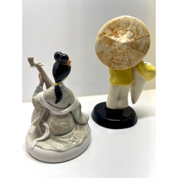 VNTG Asian Fig~Porcelain~ Vilas Man Rare Defect~ Geisha Asian Woman Playing Pipa - Picture 7 of 7